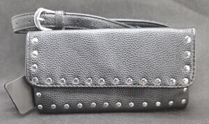 Rubi Simple Belt Bag Black Pebbled Faux Leather Silver Studded Waist Fanny Pack